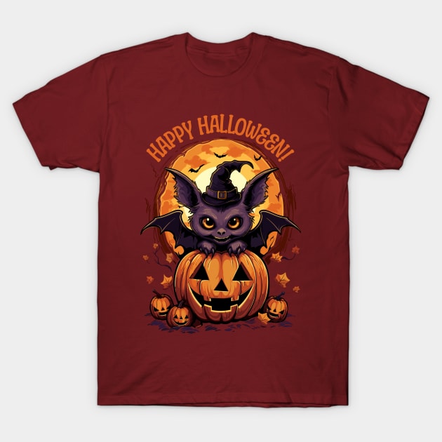 Cute Bat Happy Halloween T-Shirt by Atomic Blizzard